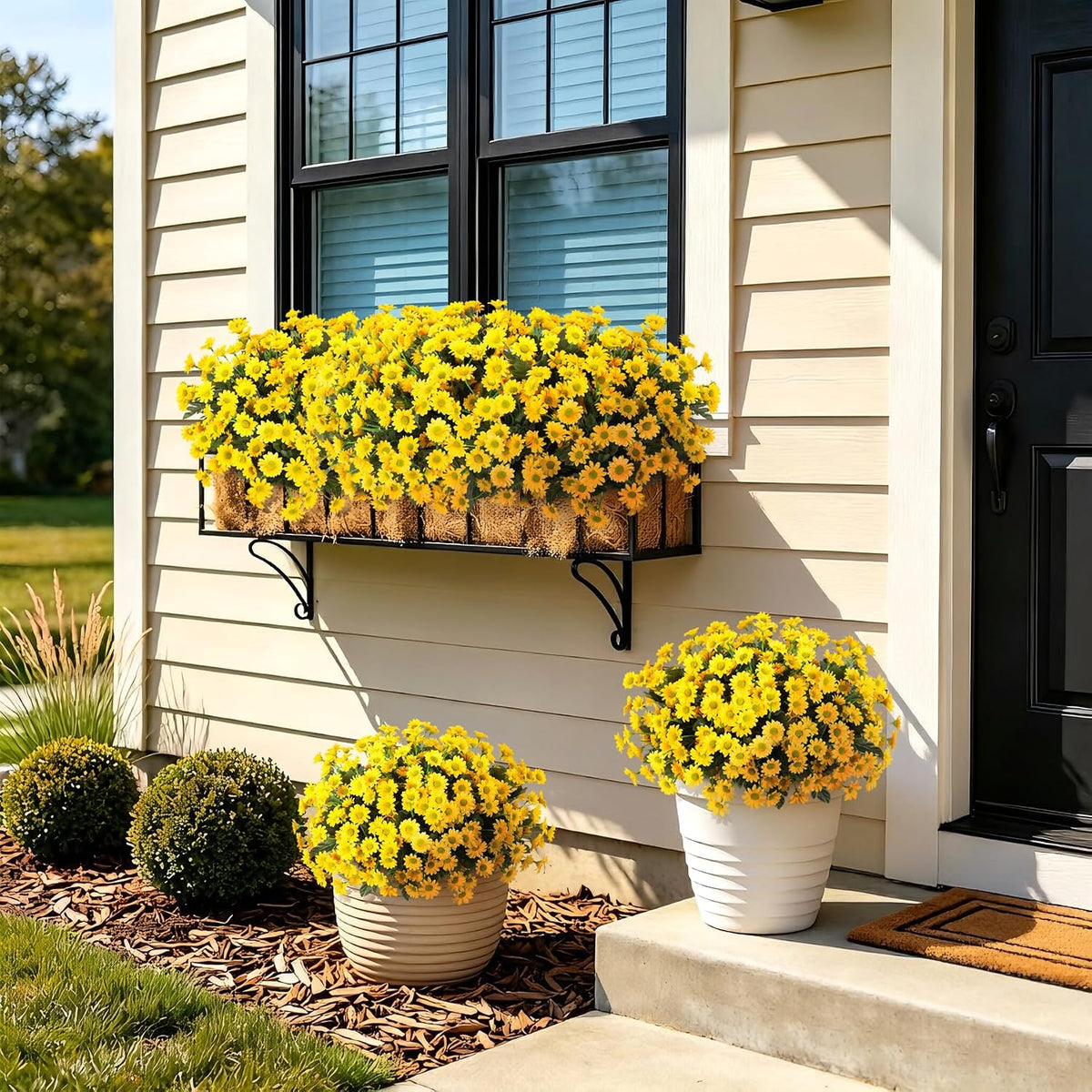 Ammyoo 12 Bundles Fake Mums Fall Artificial Flowers for Outdoor Decoration