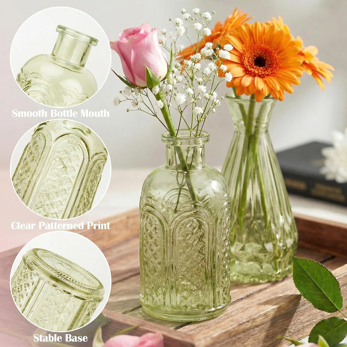 Glass Bud Vases in Bulk Small Mini Green Vase for Flowers 17pc