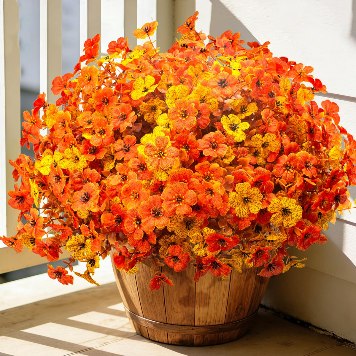 Grunyia 20 Bundles UV Resistant Artificial Fall Flowers - Fake Autumn Plants for Autumn Indoor Outdoor Garden Patio Fireplace Window Box Kitchen Home Decor (Fall Orange Mix)