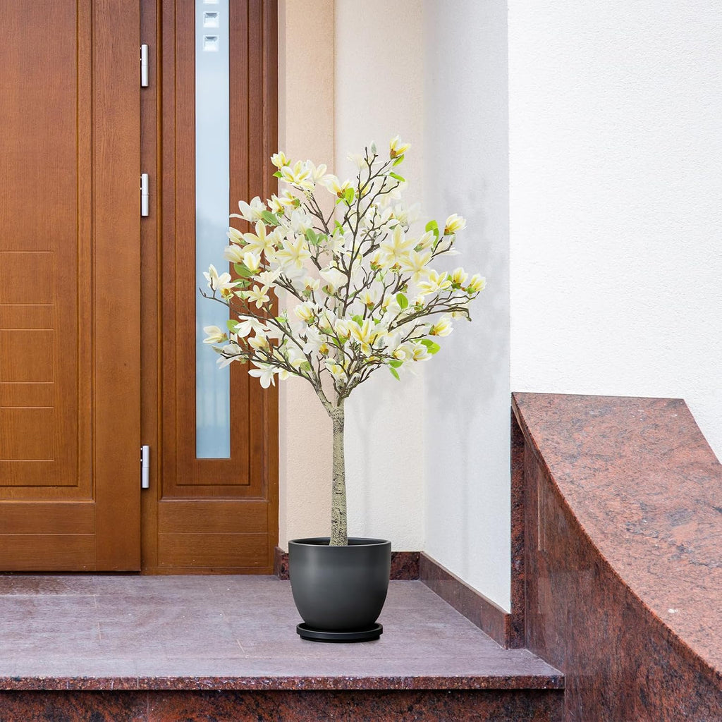 4FT Faux Magnolia Tree in Black Pot, White Artificial Plant for Home, Room