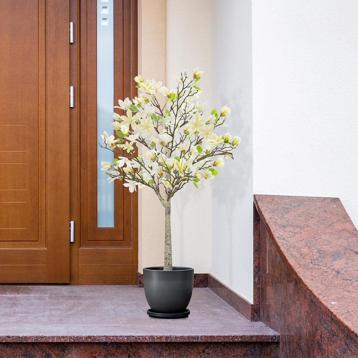 4FT Faux Magnolia Tree in Black Pot, White Artificial Plant for Home, Room