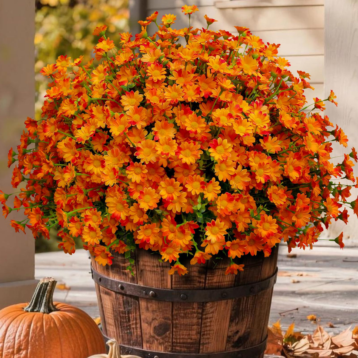 alyptus Fake Flowers Yellow Fall Flowers for Outdoors - 8 Bundles Artificial Mums UV Resistant for Home Garden Window Fall Decor