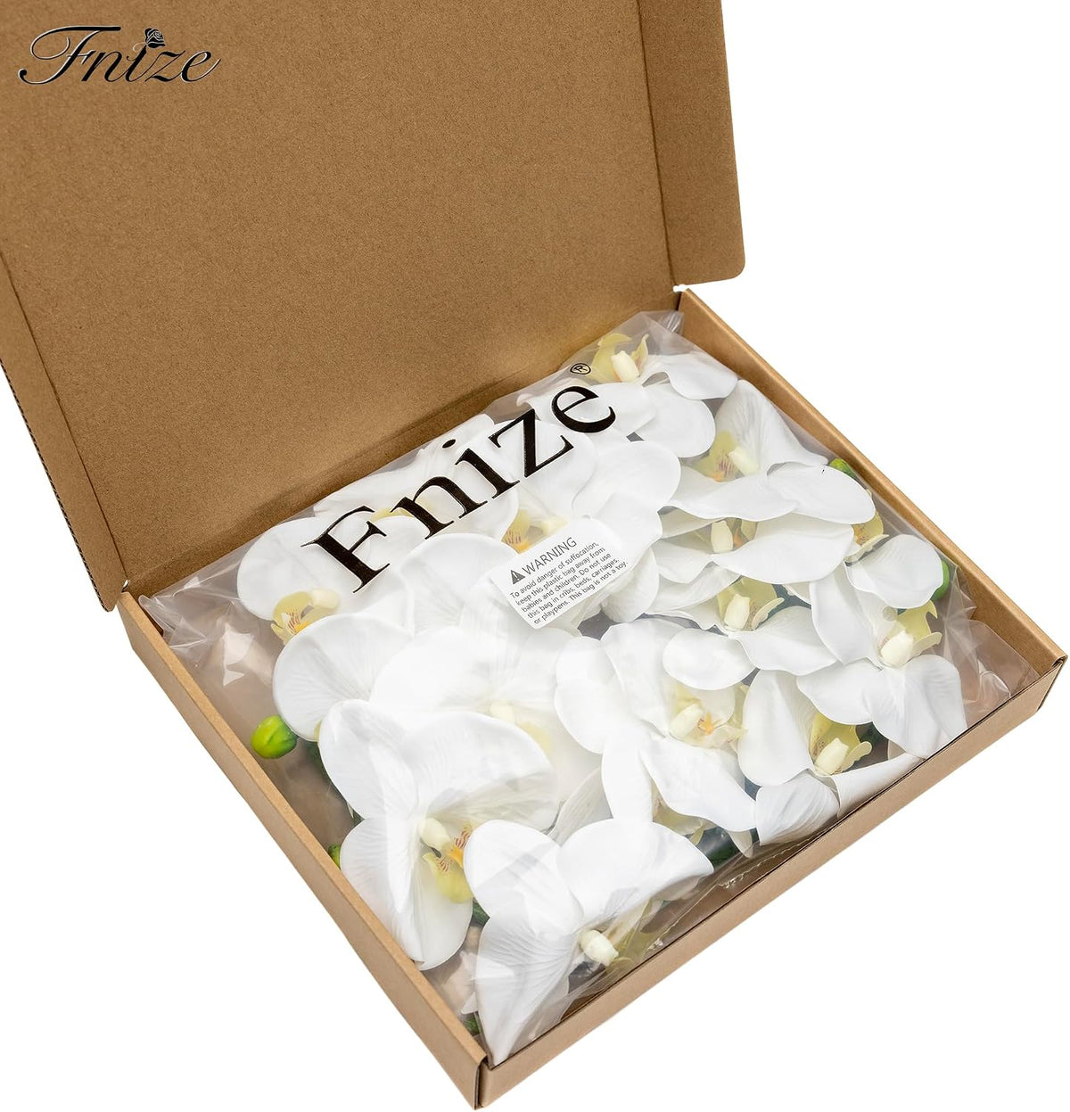 Fnize Orchid Stems Artificial Flowers Real Touch Latex White 38 Inch 2pcs
