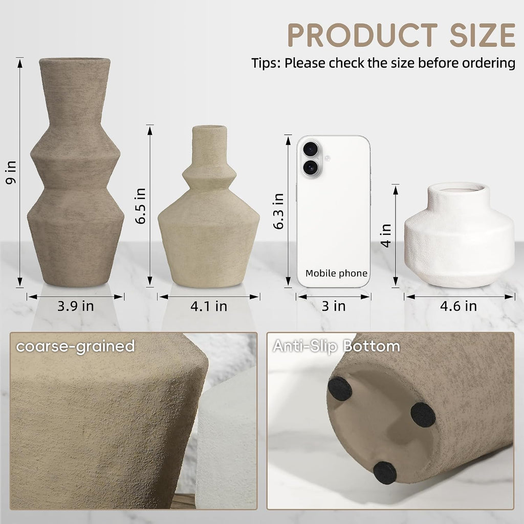 DREAMLOOM Modern Modern Ceramic Vase Set of 3, Rust