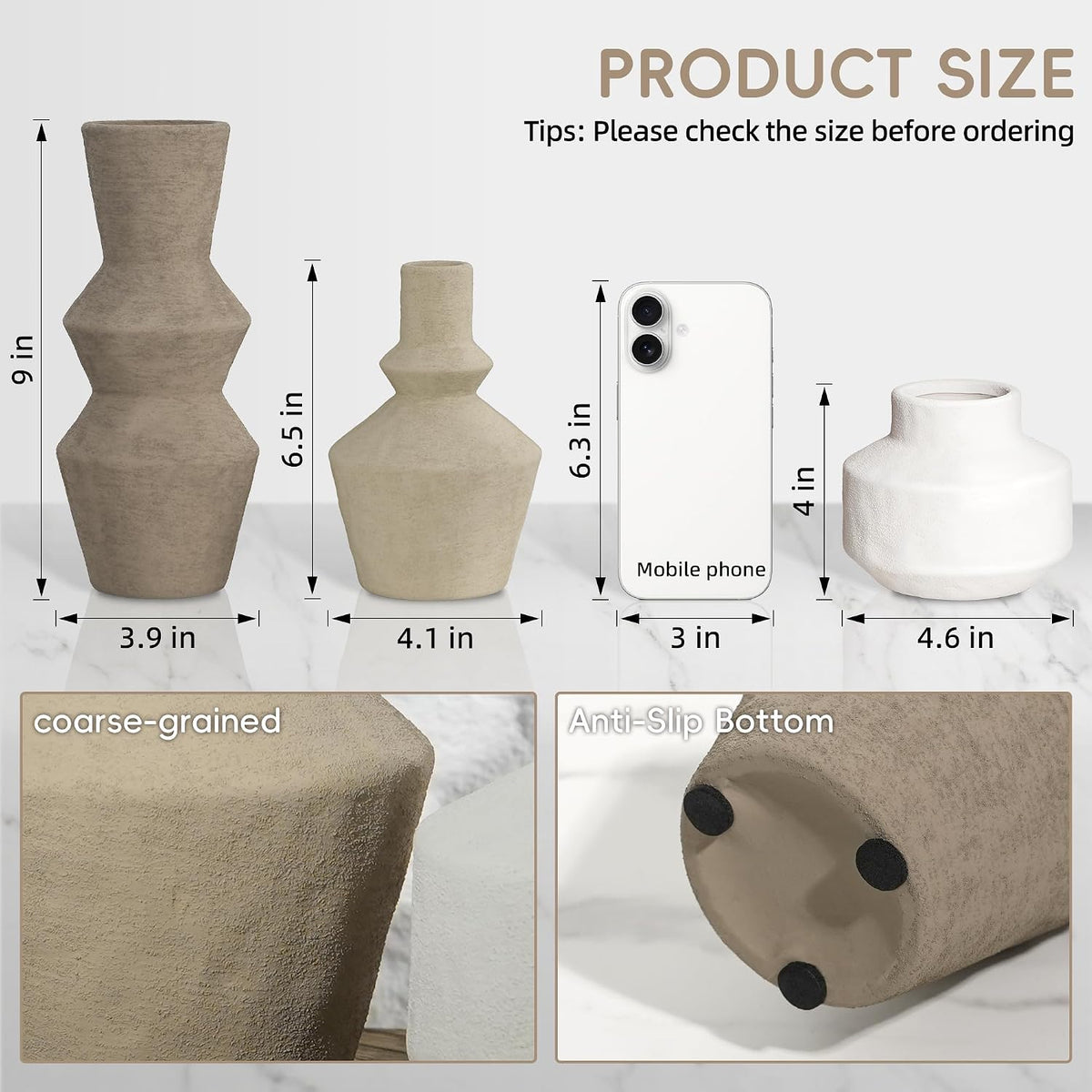 DREAMLOOM Modern Modern Ceramic Vase Set of 3, Rust