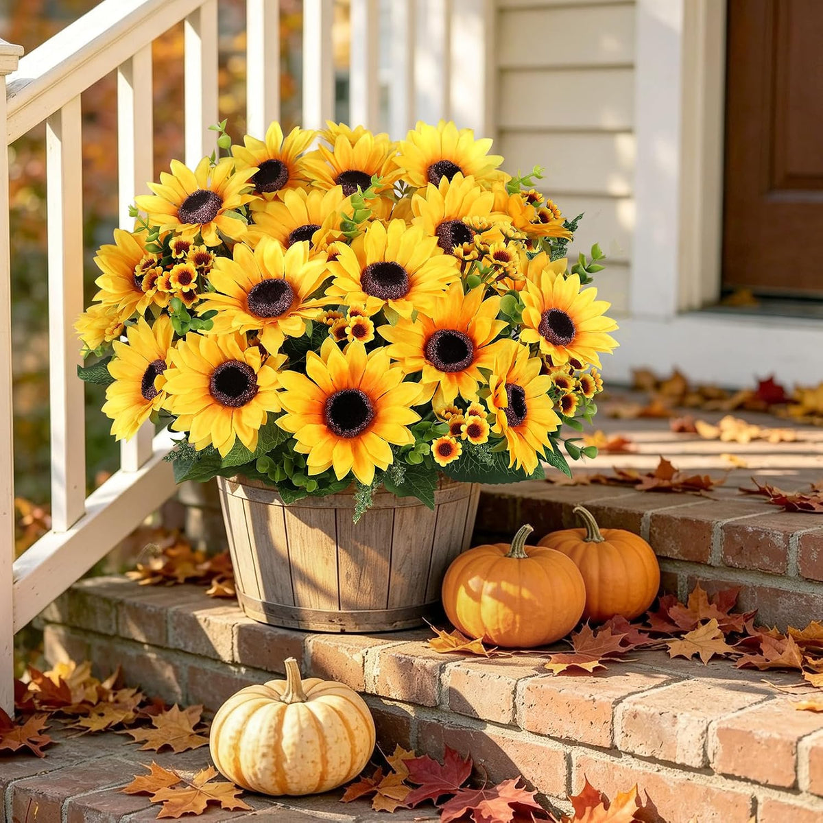 AmyHomie Artificial Sunflowers for Outdoors Fall Decor, 2 Bouquets