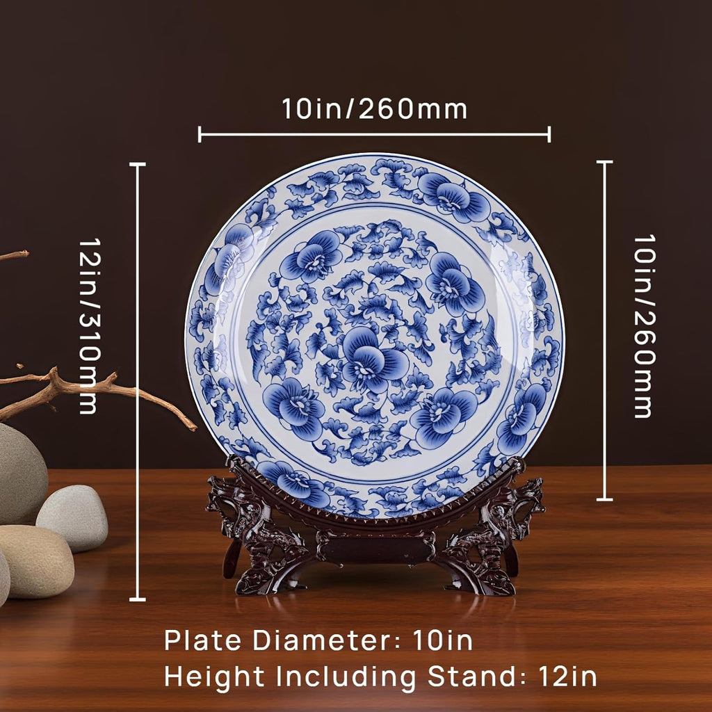 10-Inch Blue and White Porcelain Decorative Plate