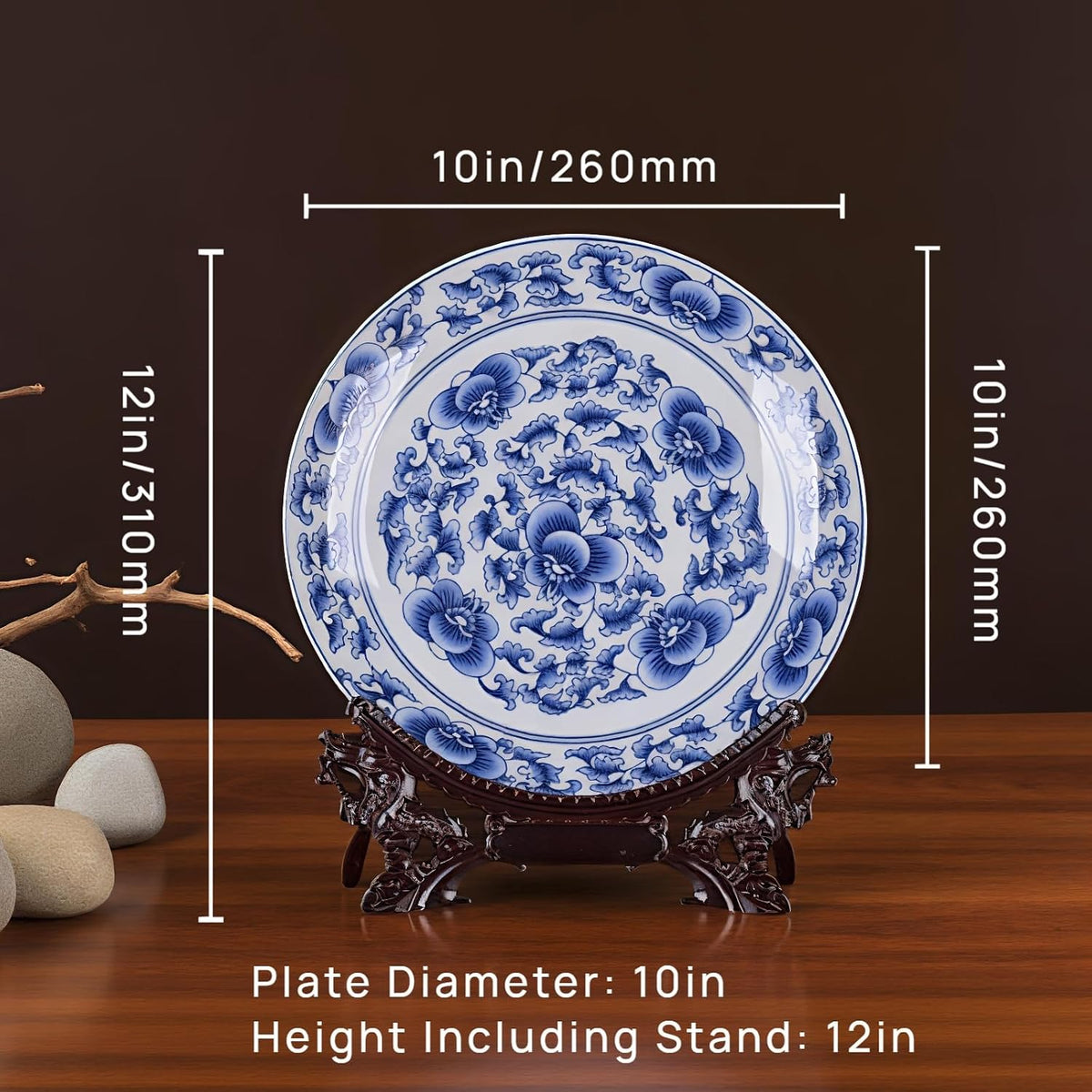 10-Inch Blue and White Porcelain Decorative Plate