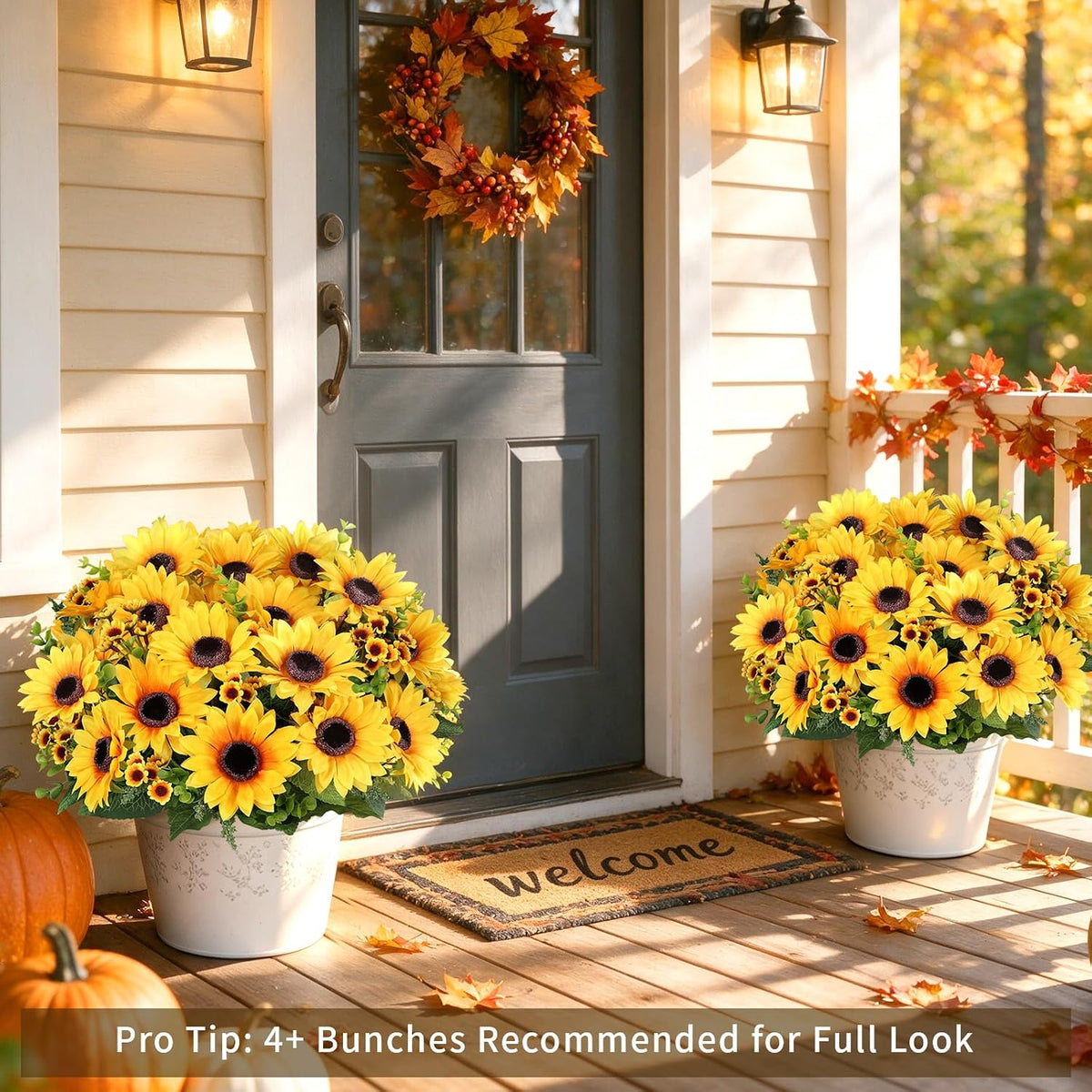 AmyHomie Artificial Sunflowers for Outdoors Fall Decor, 2 Bouquets