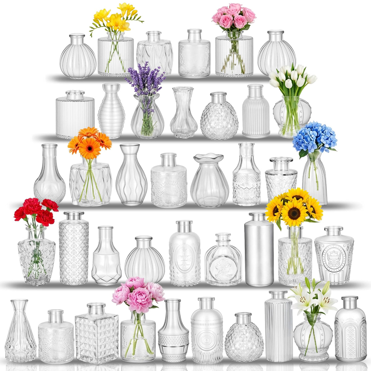 Glass Bud Vases in Bulk Small Mini Green Vase for Flowers 17pc
