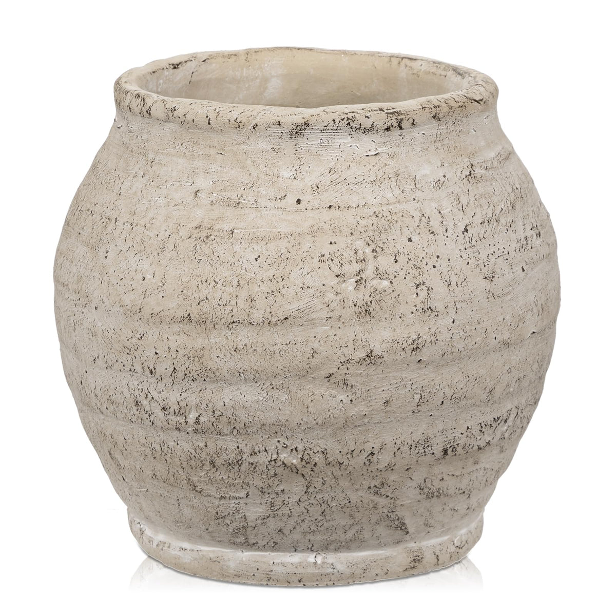 Briful Rustic Vintage Ceramic Pottery Vase, 6.1'' Farmhouse Table Decor with Distressed Texture, Wide Mouth Decorative Jar Vases for Home Decor, Shelf & Entryway, Cream White