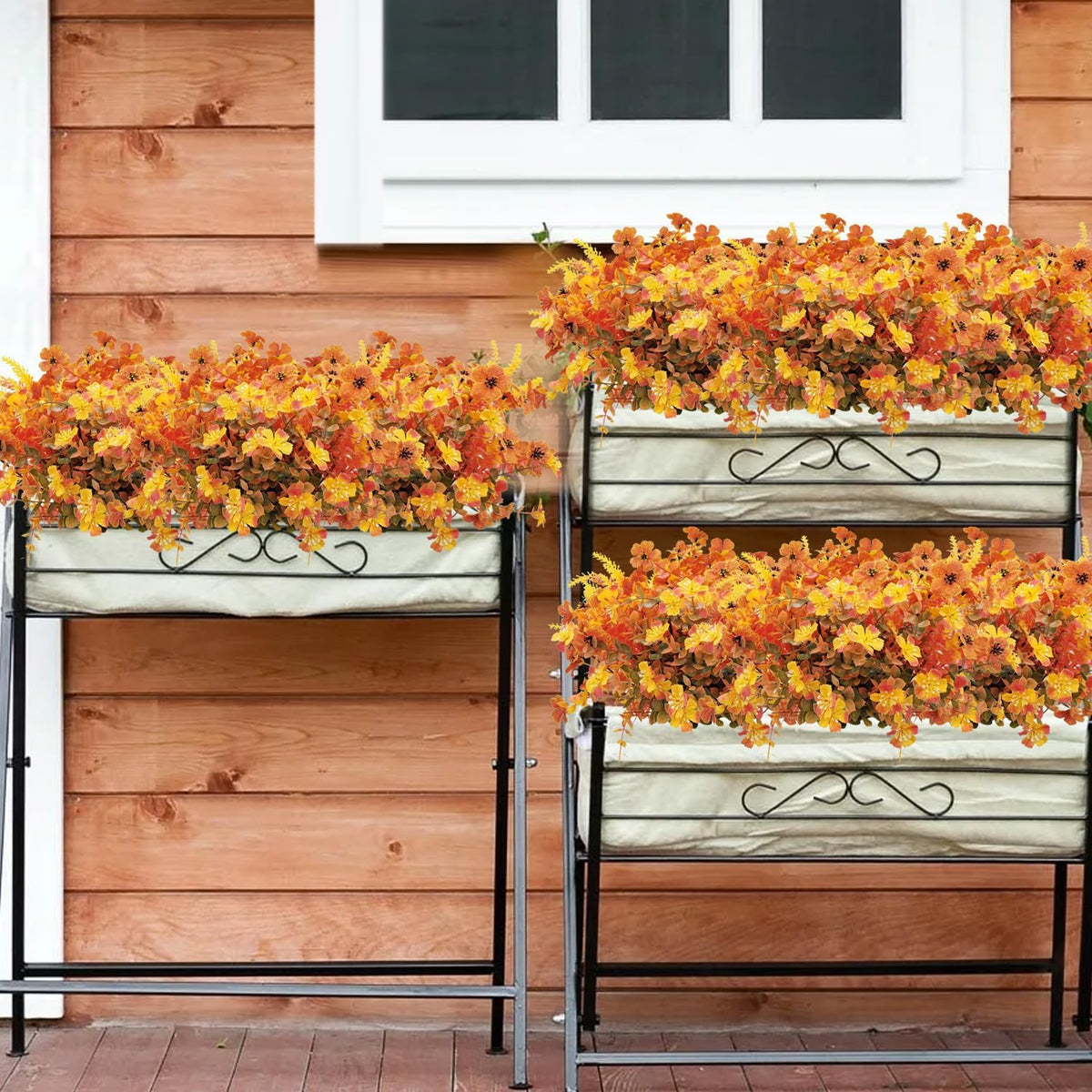 10 Bundles Artificial Mums for Outdoors Fake Fall Flowers Silk Flowers Plastic Plants UV Resistant No Fade for Outside Porch Garden Pots Planters Autumn Fall Decor (Fall)