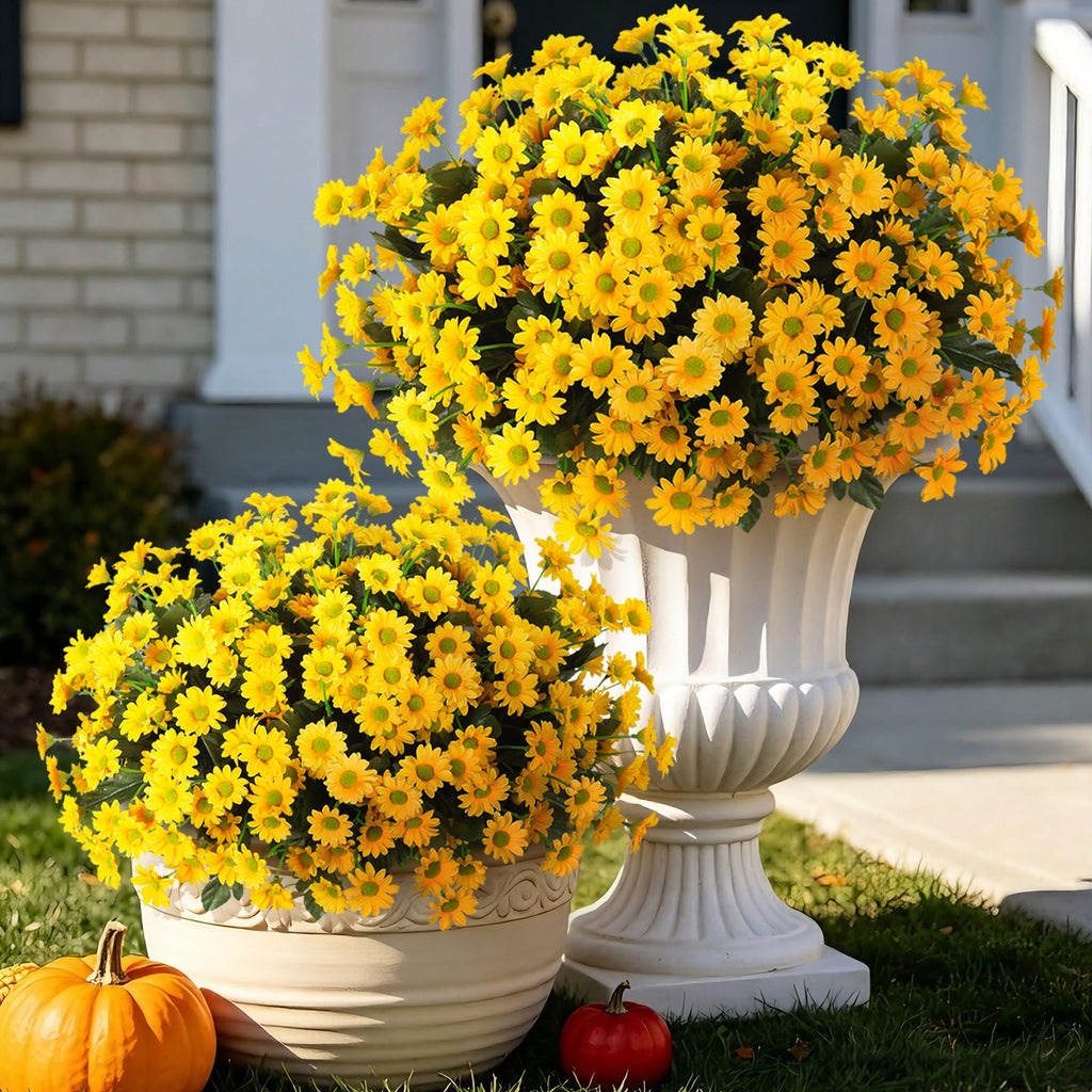 Ammyoo 12 Bundles Fake Mums Fall Artificial Flowers for Outdoor Decoration