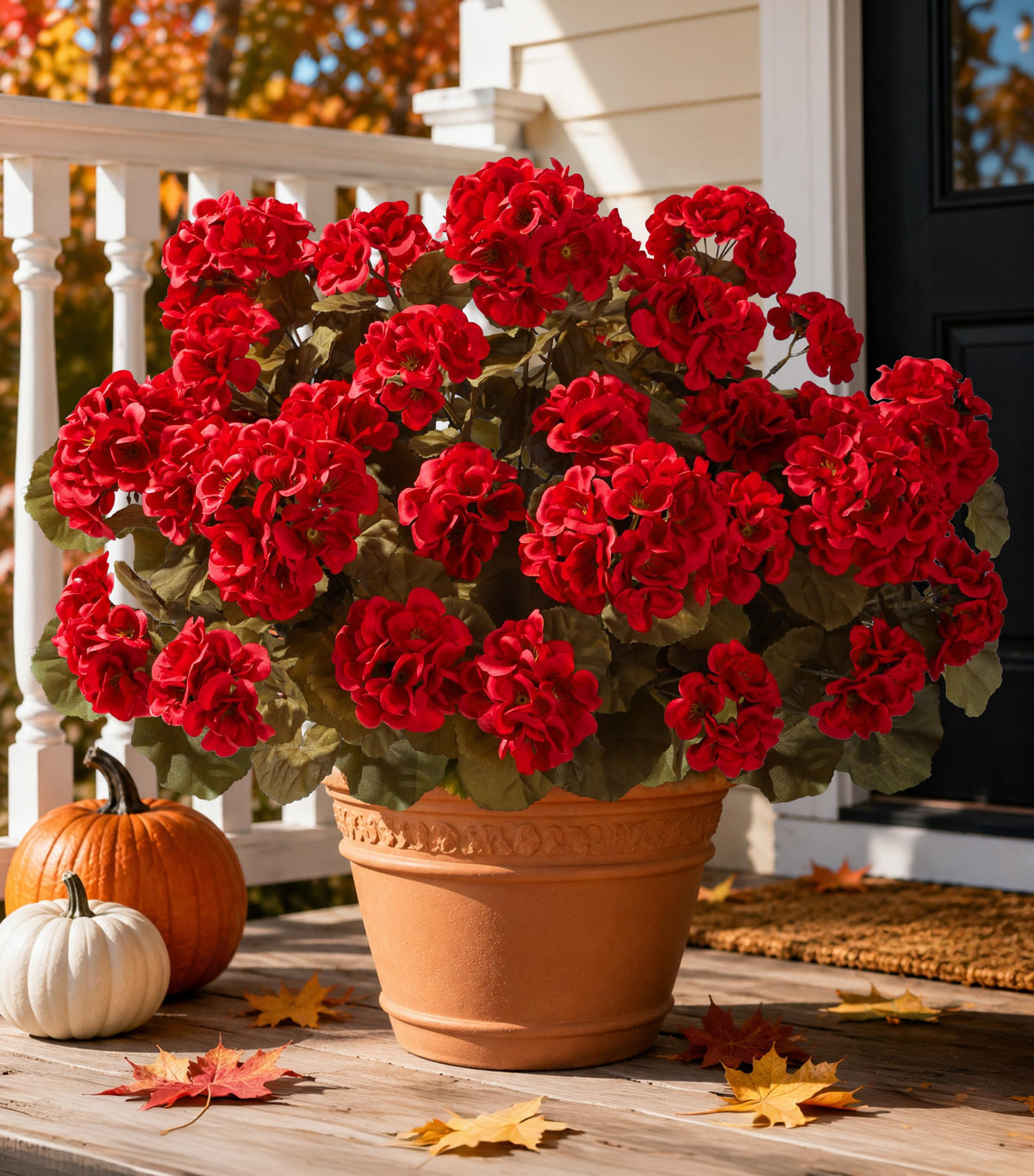 Fake Geraniums Fall Flowers Artificial Flowers for Outdoors Autumn Decor, 6 Bundles Silk Geraniums Fake Plants Realistic UV Resistant Faux Flowers for Outside Planters Garden Balcony Porch Indoor, Mix