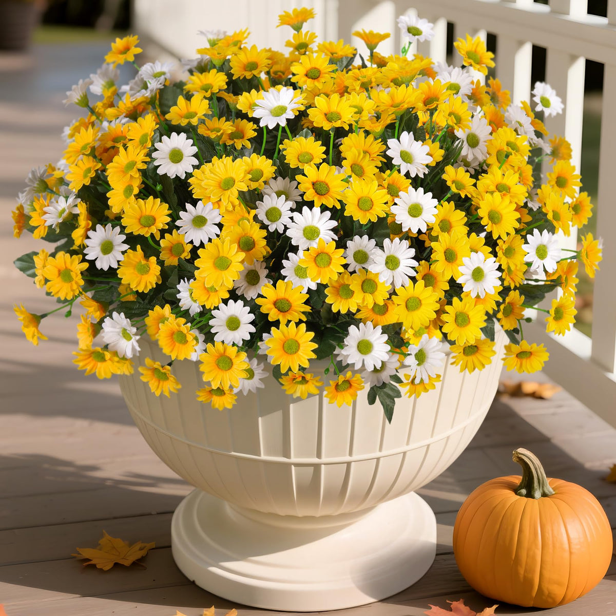 Ammyoo 12 Bundles Fake Mums Fall Artificial Flowers for Outdoor Decoration
