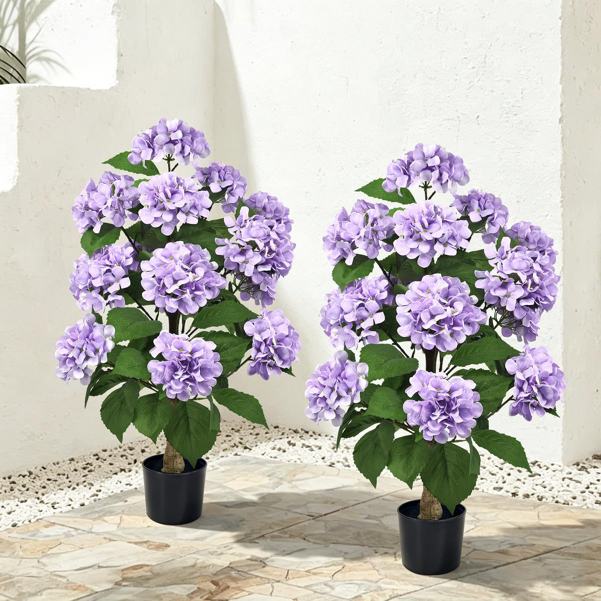 2 Pack Artificial Hydrangea Tree 31.5'', Potted Hydrangea Flowers