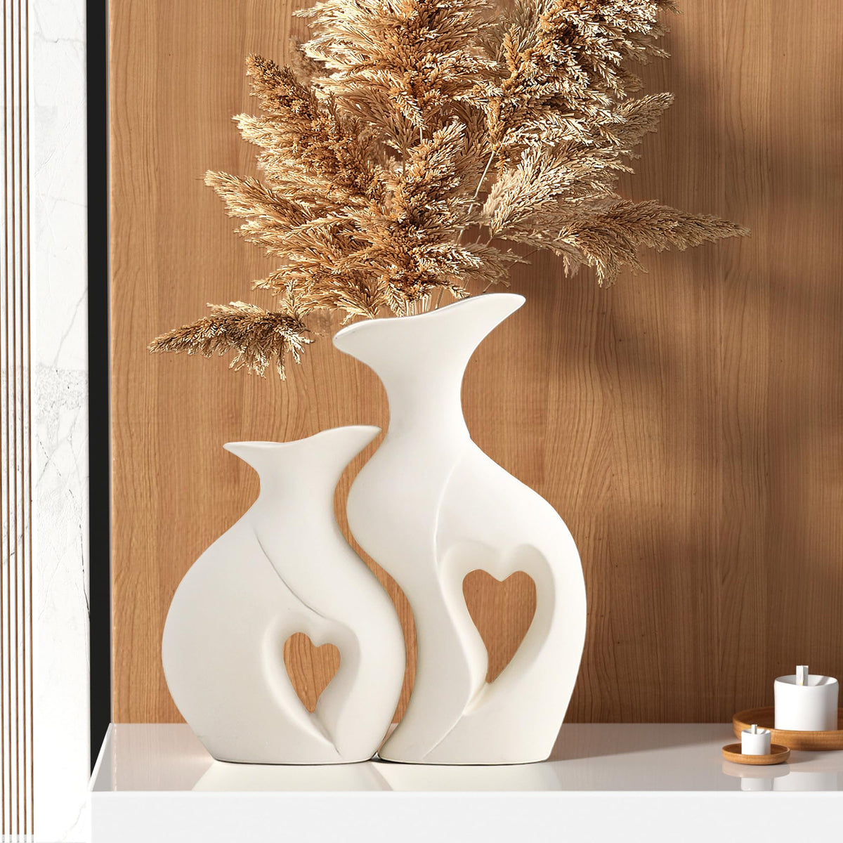 Black and White Vases Home Decor Heart Shape Ceramic Vase Set of 2