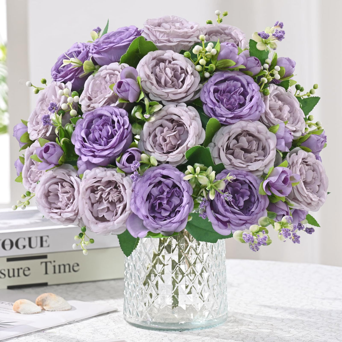 4 Packs Peonies Artificial Flowers, Pinkish-Purple Silk Artificial Peonies