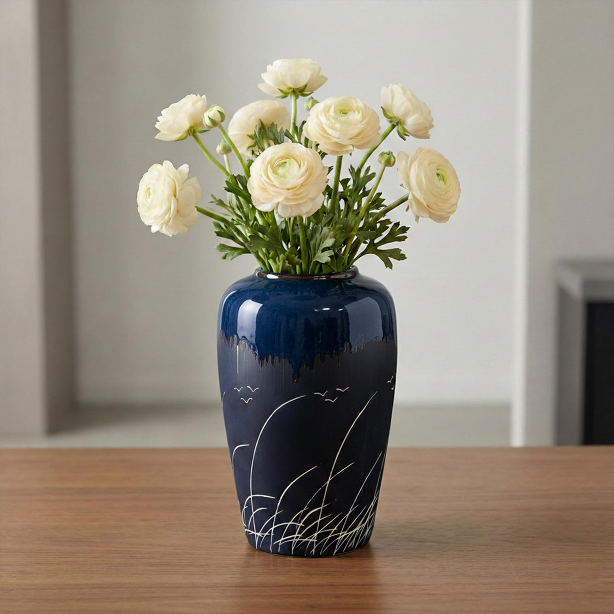White Ceramic Vase for Centerpiece, 8 Inch Modern Vases Home Decor, Decorative Flower Vase for Pampas Grass, Coffee Table Living Room Small Shelf Kitchen Decor