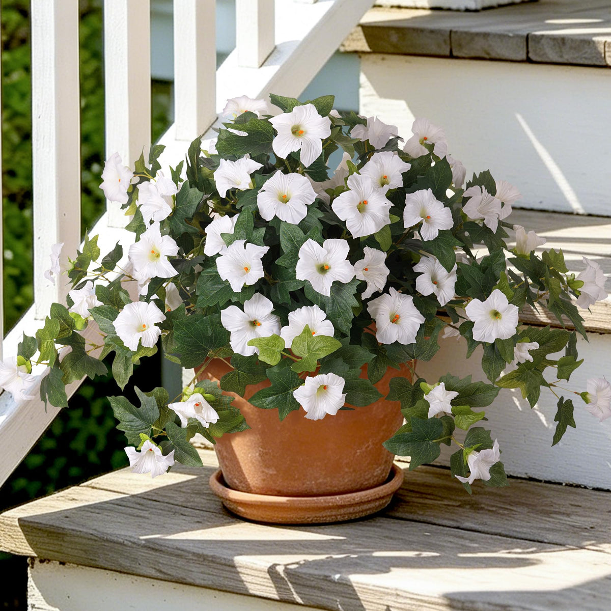 2 Pcs Artificial Fake Fall Petunia Flowers for Outdoor Garden Decor