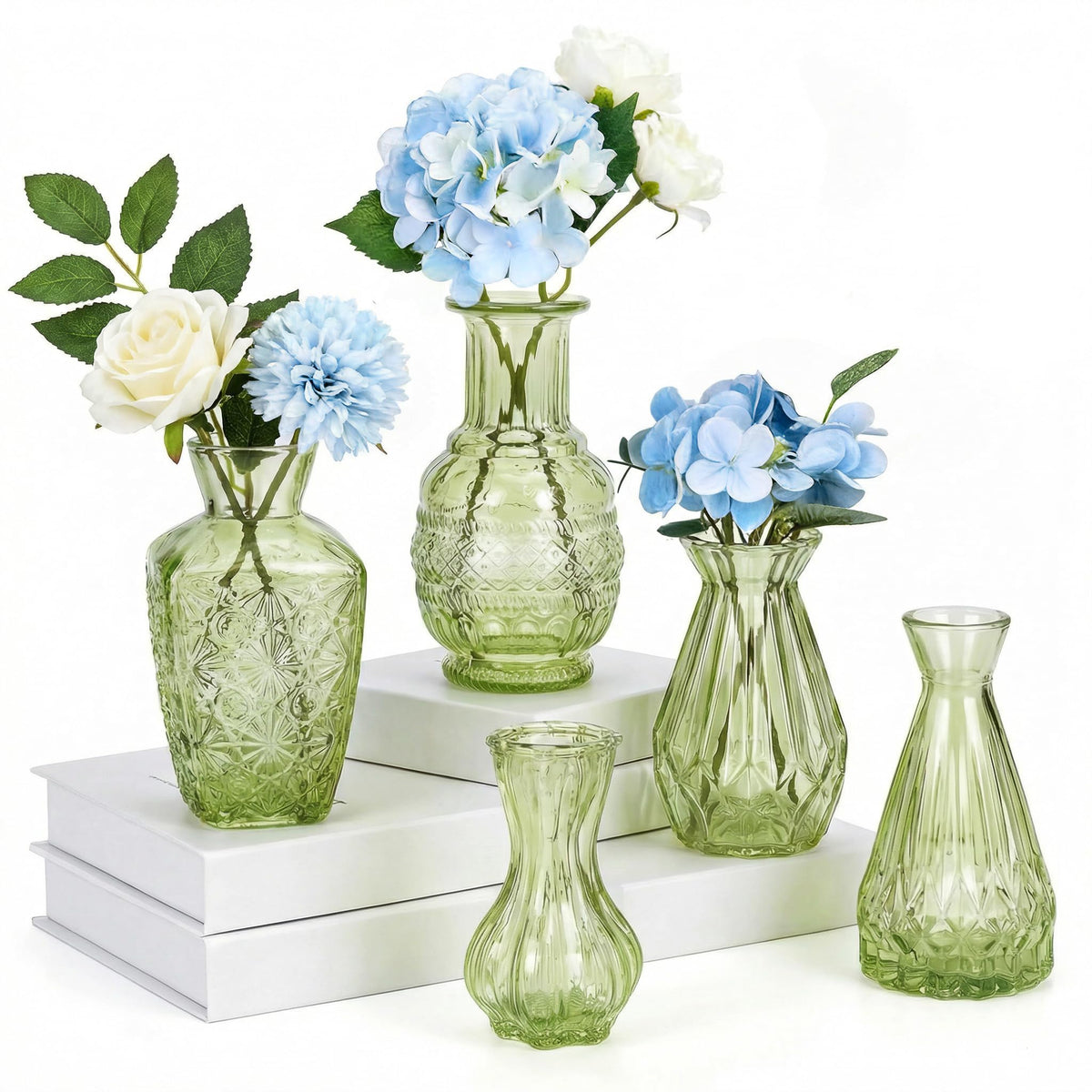 Glass Bud Vases in Bulk Small Mini Green Vase for Flowers 17pc