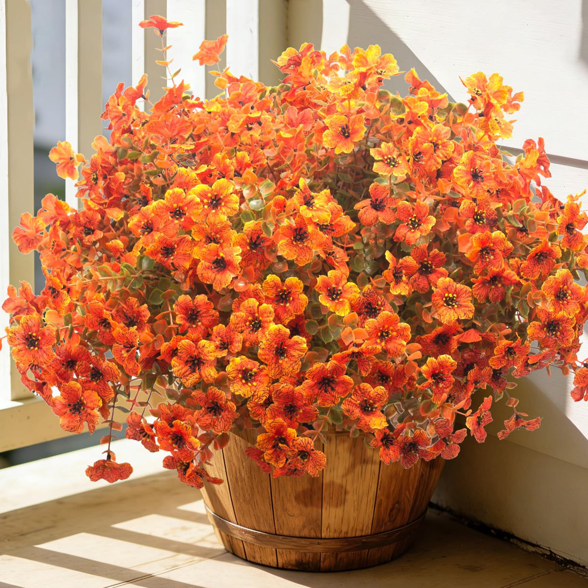 Grunyia 20 Bundles UV Resistant Artificial Fall Flowers - Fake Autumn Plants for Autumn Indoor Outdoor Garden Patio Fireplace Window Box Kitchen Home Decor (Fall Orange Mix)
