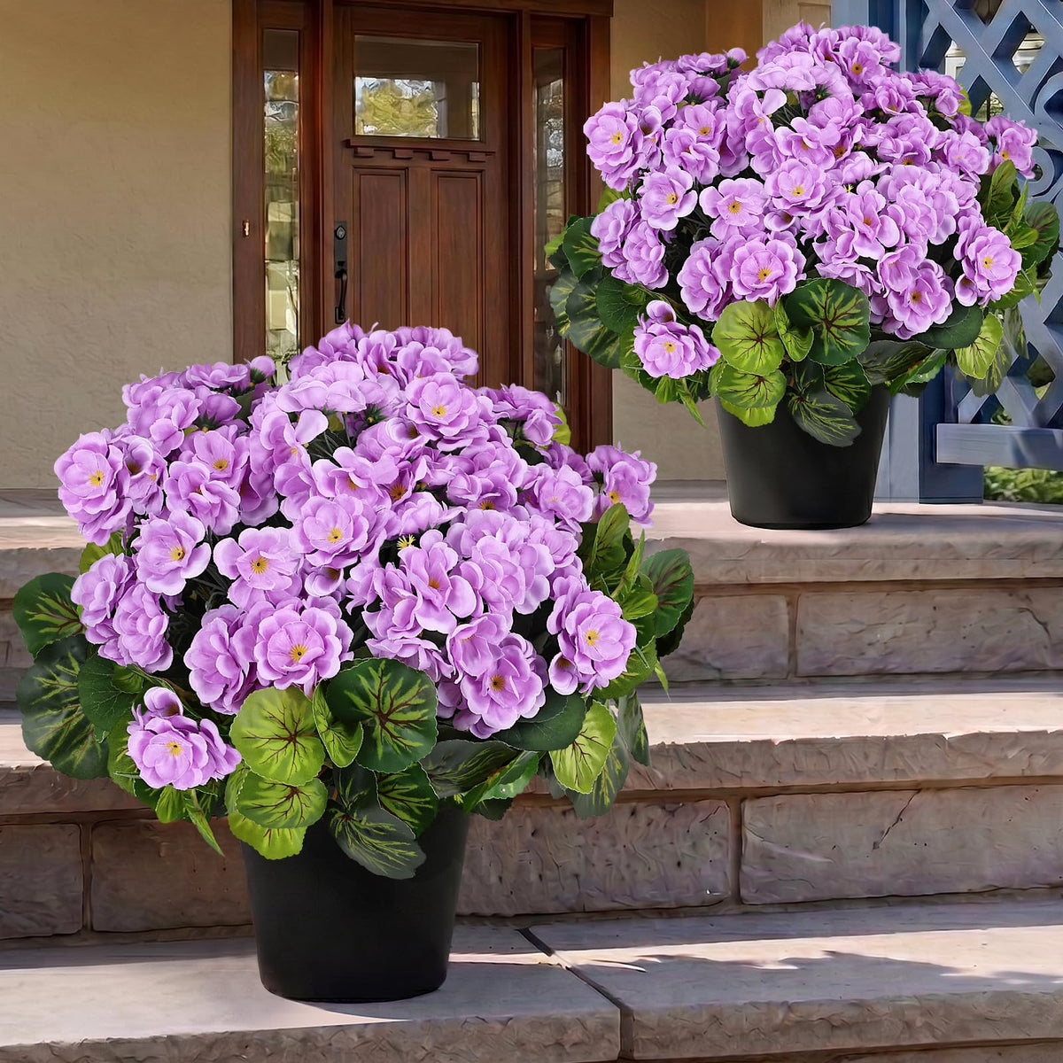 Set of 2 Artificial Geranium Potted Plant, Red, 16 Inch