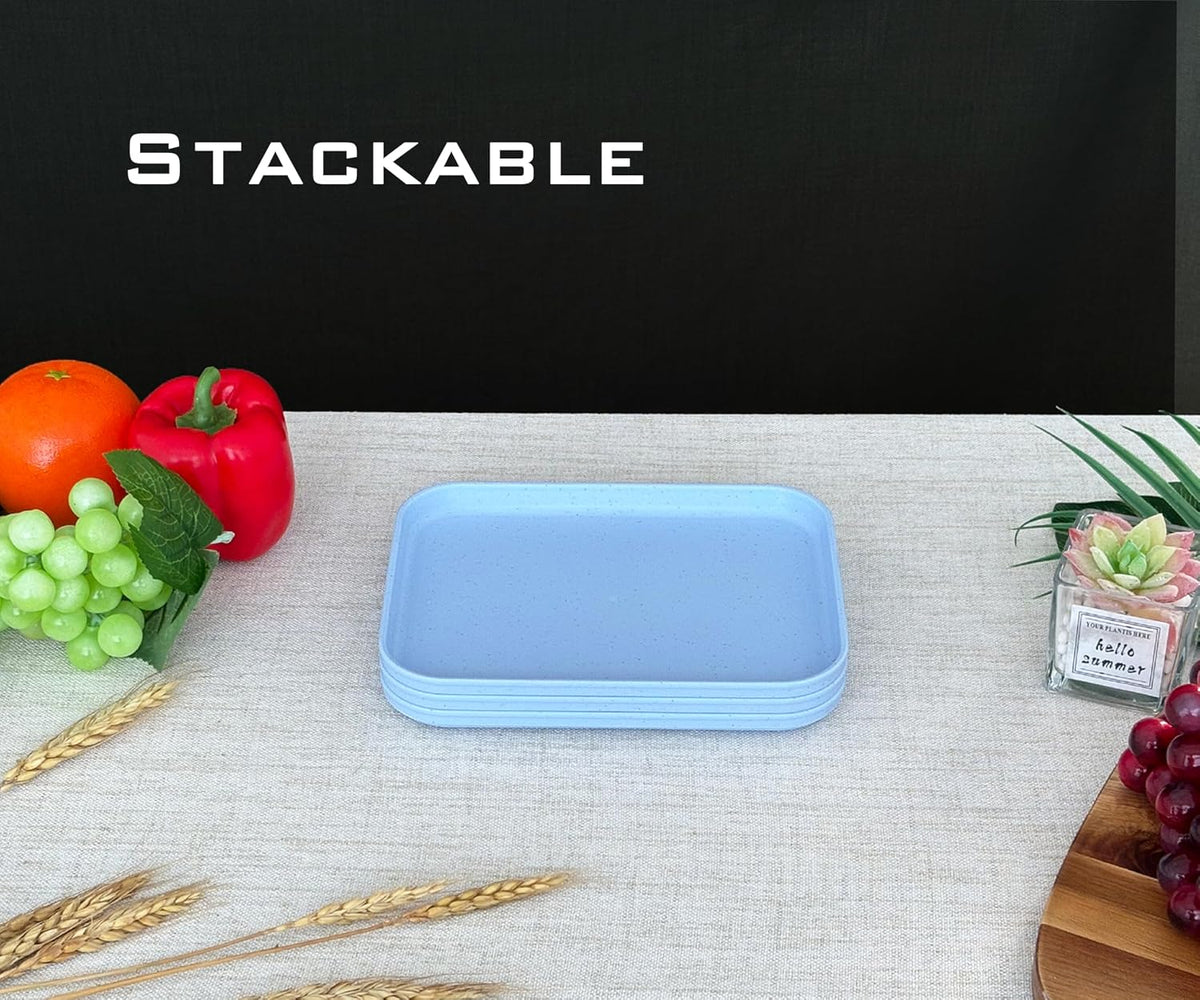 Small Tray 3 Pack, Blue 7.8 inch Wheat Straw Plastic Plates