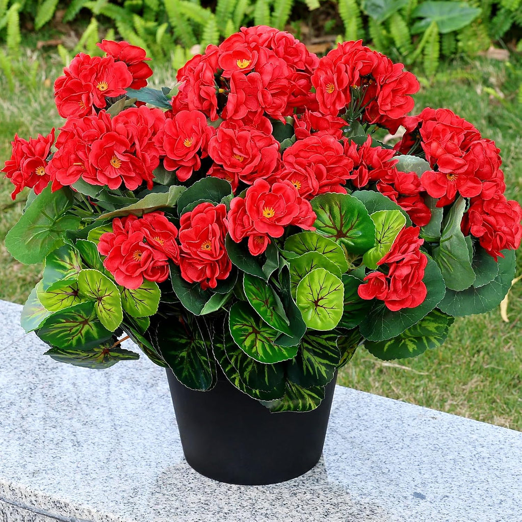 Set of 2 Artificial Geranium Potted Plant, Red, 16 Inch