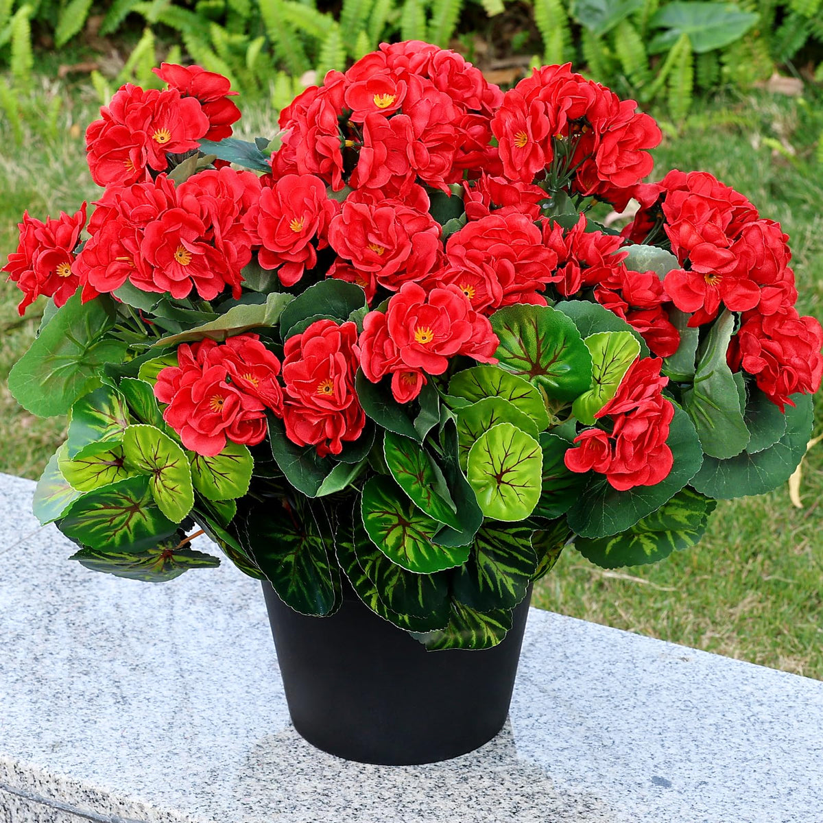 Set of 2 Artificial Geranium Potted Plant, Red, 16 Inch