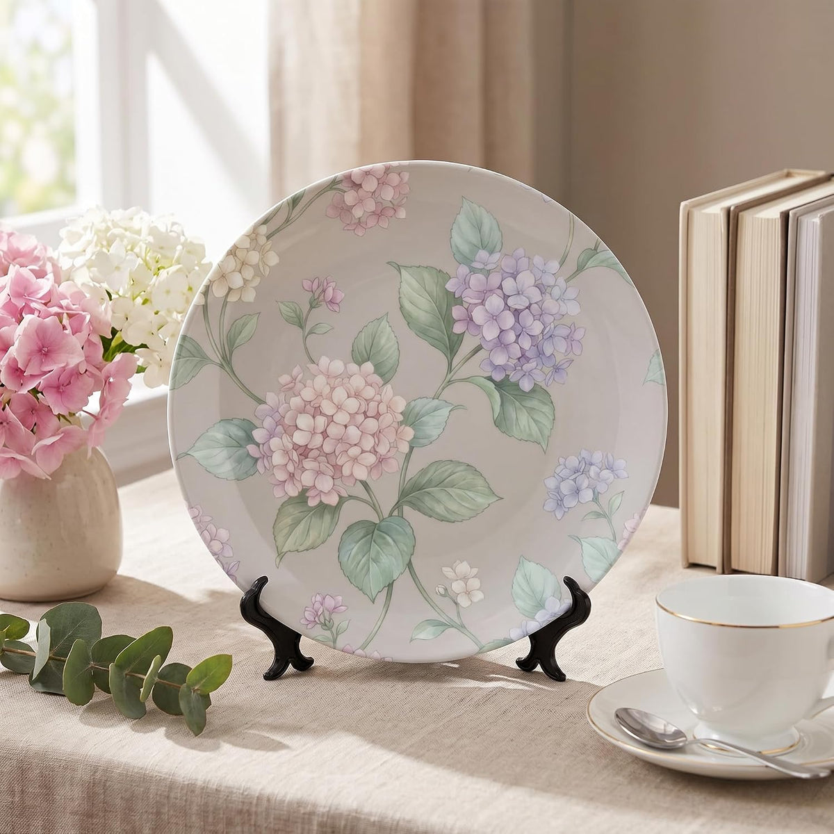 Hydrangea Decorative Plates for Display 10 Inch Floral Wall Decor
