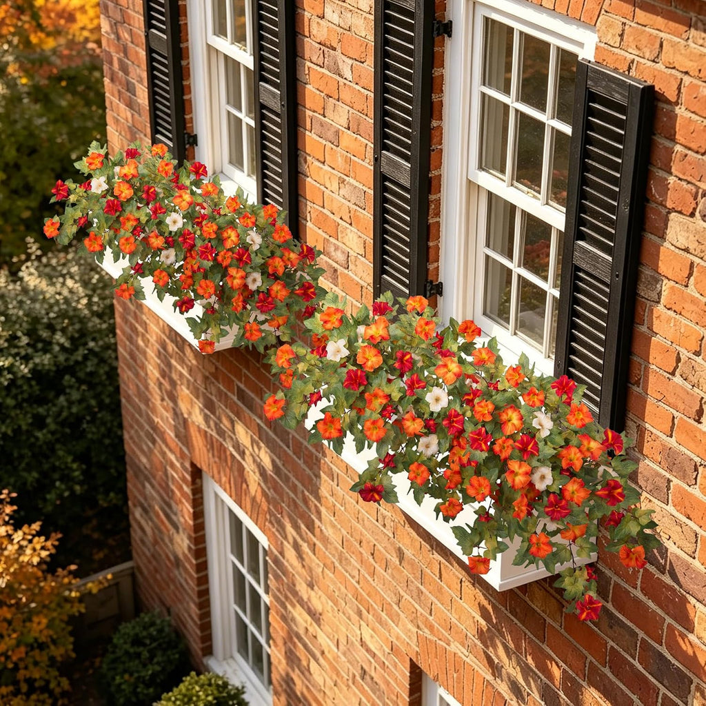 2 Pcs Artificial Fake Fall Petunia Flowers for Outdoor Garden Decor