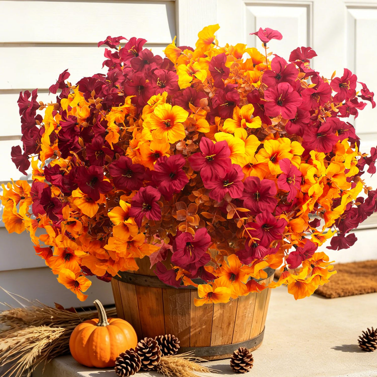16 PCS Fall Artificial Flowers for Outdoors UV Resistant Faux Petunias