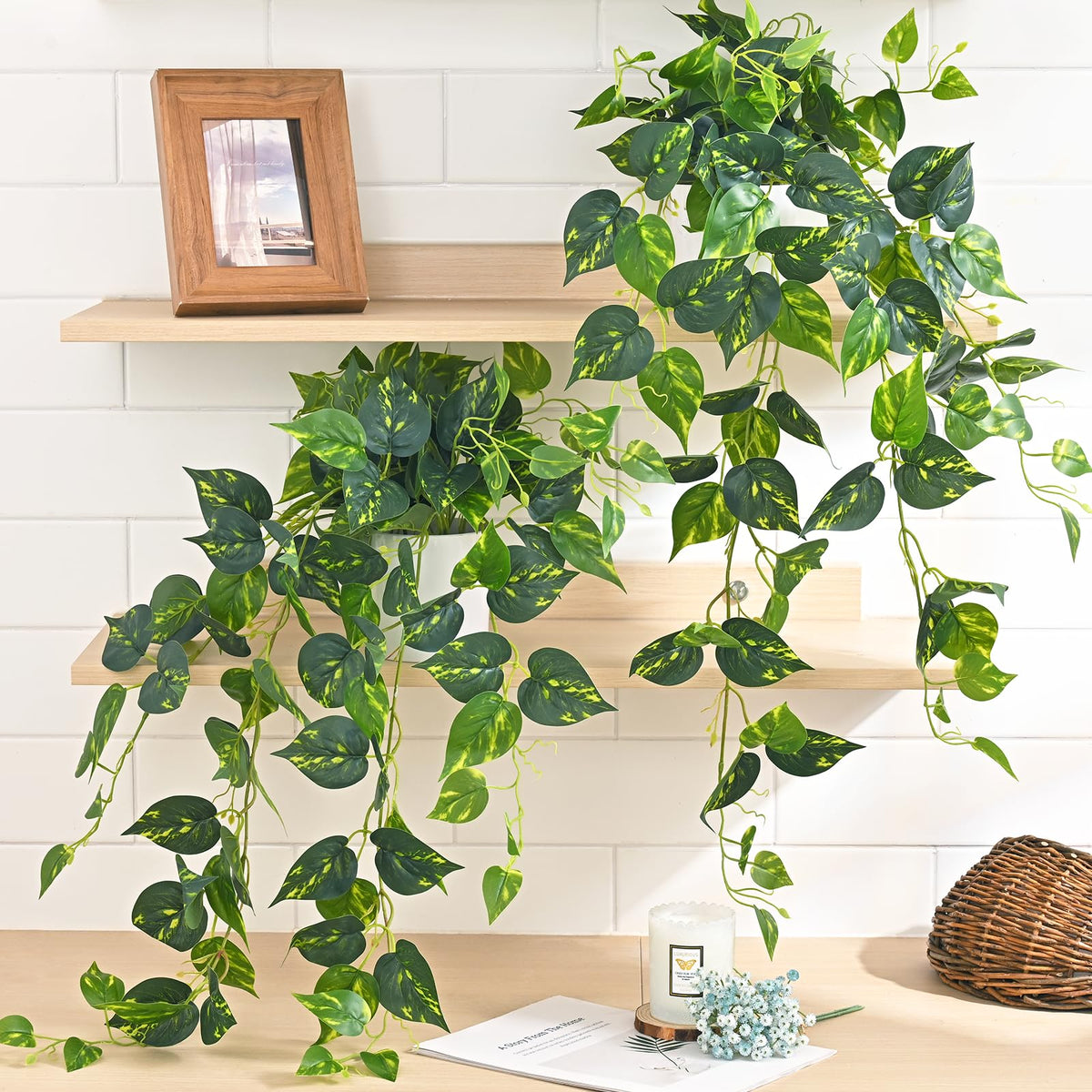 Fake Plants, Artificial Plants Indoor, 34" Fake Hanging Pothos Vines, 1Pc