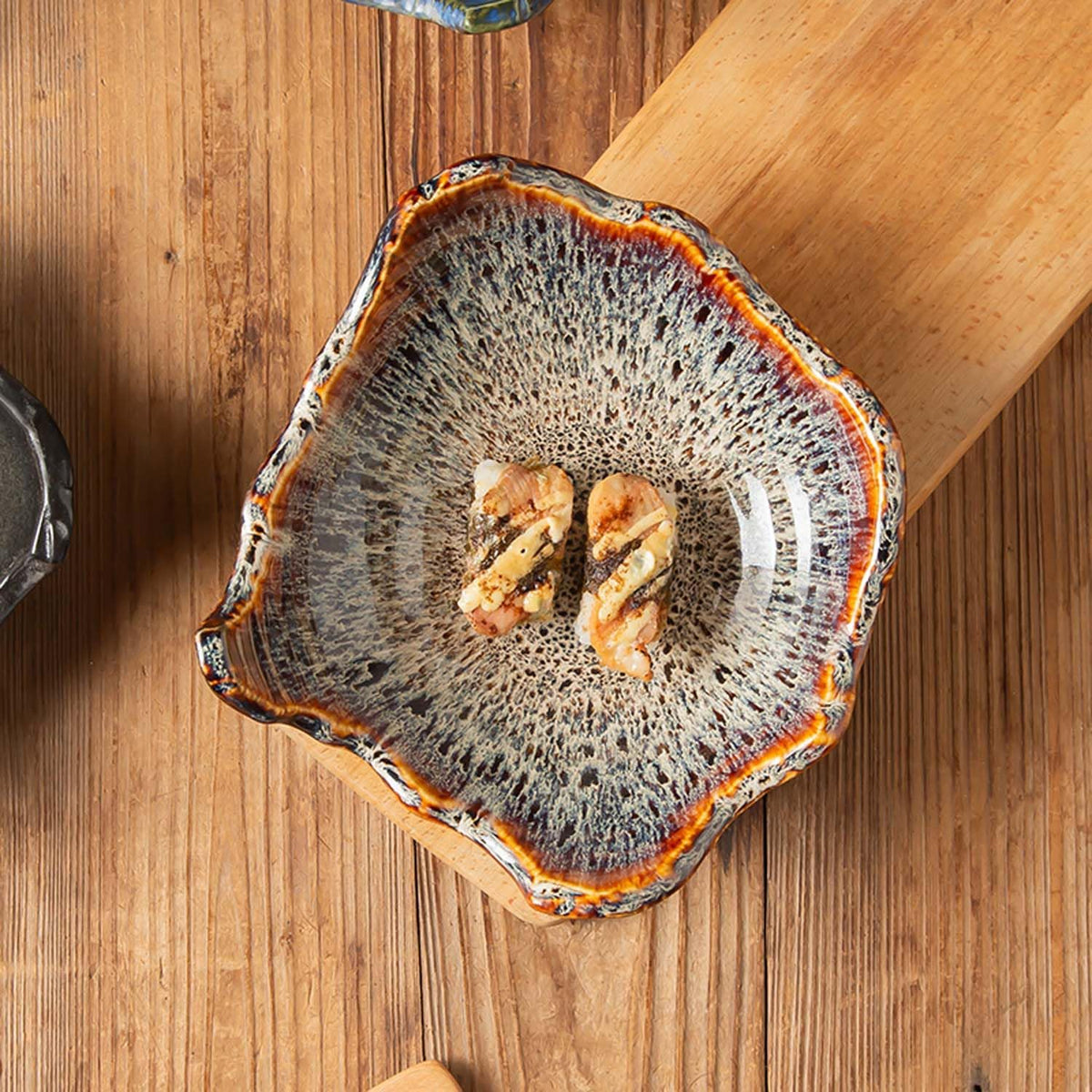 8" Small Ceramic Decorative Bowl 1 Pice – Irregular Rim Reactive Glaze Candy Plate, Berry Bowl, Entryway Catchall, Japanese Style Fruit Dish for Tabletop or Home Decor (Reactive Glaze)