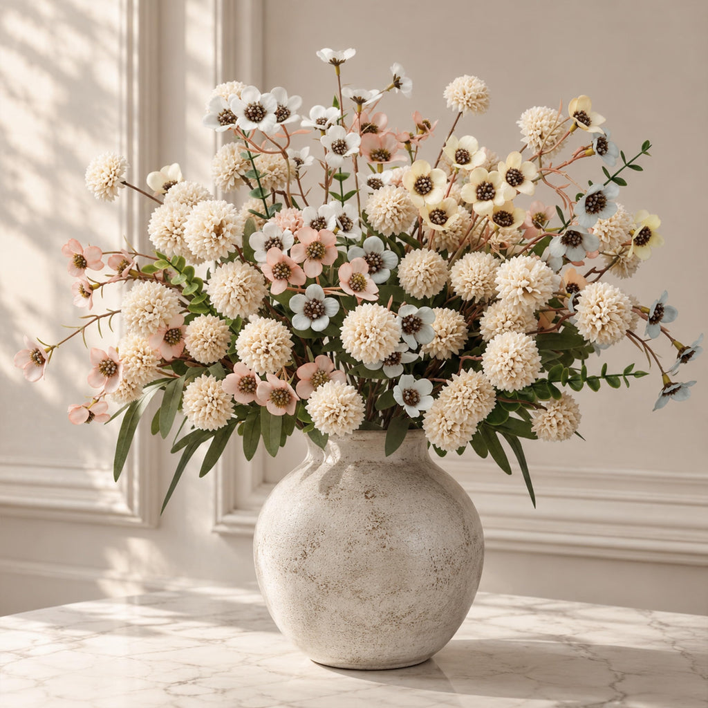 Der Rose 18Pcs Fake Flowers White Blooms and Eucalyptus for Spring Decor