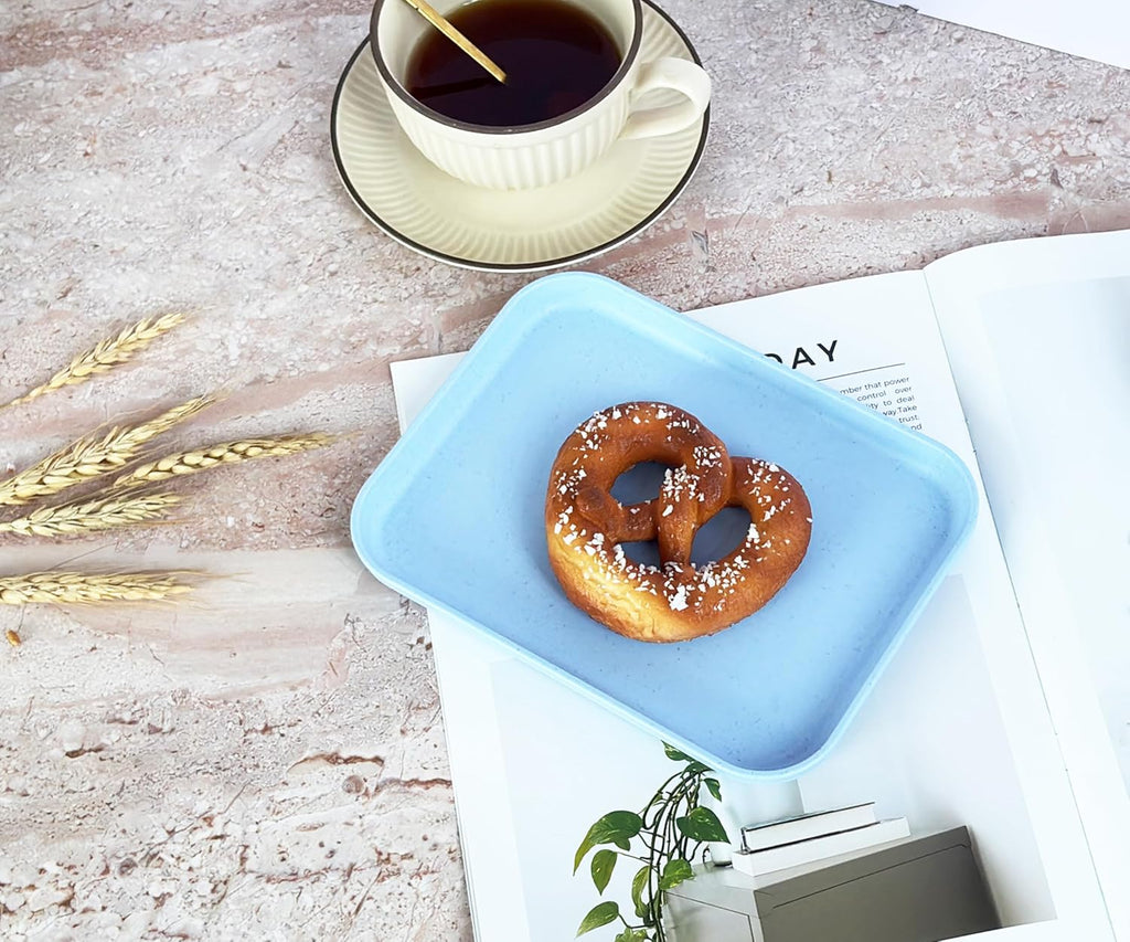Small Tray 3 Pack, Blue 7.8 inch Wheat Straw Plastic Plates