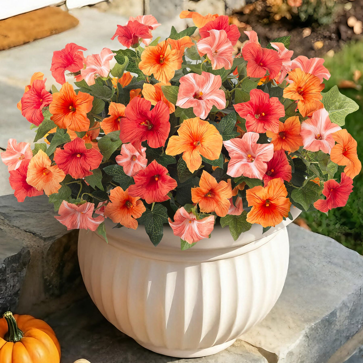 2 Pcs Artificial Fake Fall Petunia Flowers for Outdoor Garden Decor