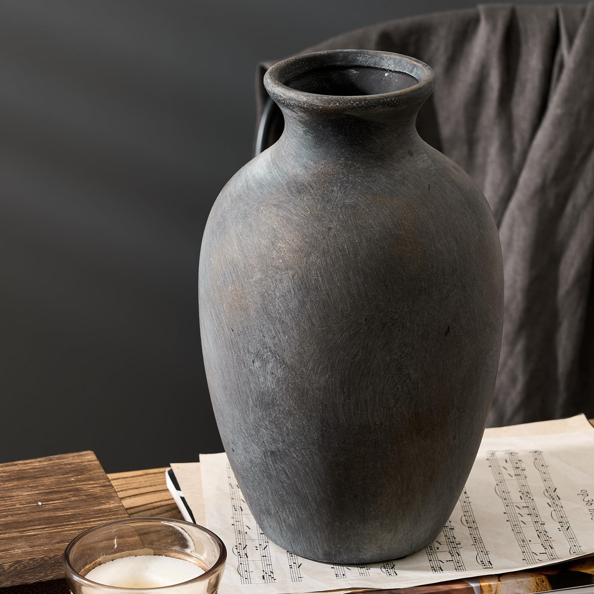 Large Ceramic Rustic Flower Vase, 10.43 Inch Tall Vintage Pottery Home Decor, Antique Farmhouse Terracotta Vase for Living Room, Table, Shelf, Mantel Decoration, Farmhouse - Cream-White