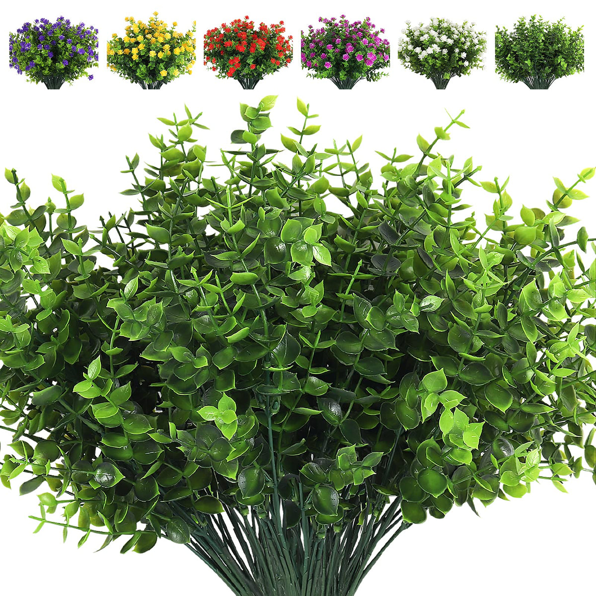 RECUTMS Artificial Flowers,Fake Boxwood Outdoor UV Resistant Plants,8 Packs