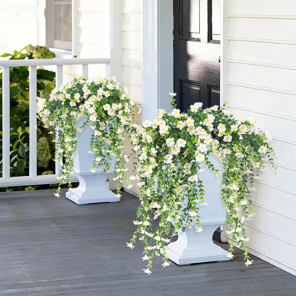 RECUTMS 4Pc Artificial Flowers for Outdoor Fake Hanging Plants White