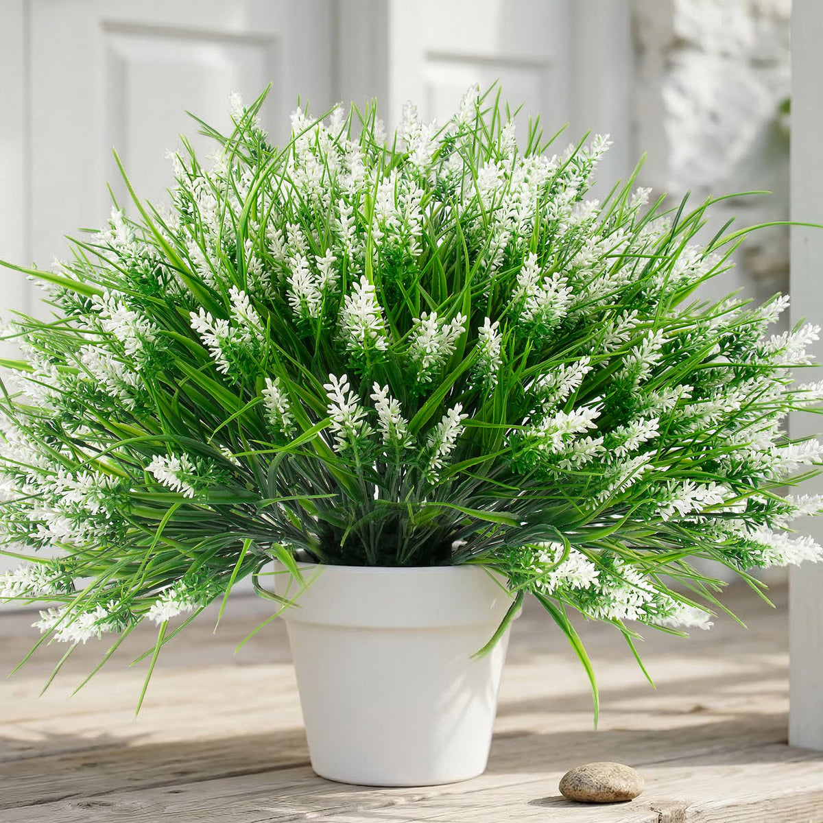 Rowfad 22 Pcs Artificial Outdoor Flowers UV Resistant Lavender Fake Greenery Plants Grass with Purple Flowers for Pot Decor for Window Garden Patio Hanging Planter Pathway Front Porch (22, Purple)