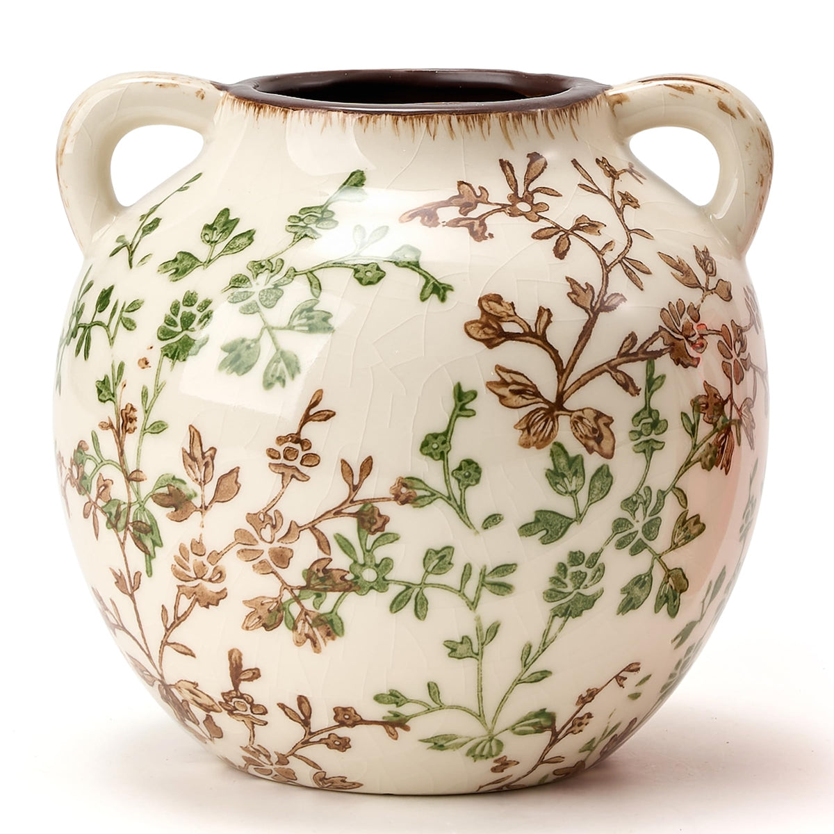 PORCER Ceramic Rustic Vase for Home Decor, 5.8 Inch Terracotta with Handles, Vintage Decorative for Flowers, Plants, Living Room, Table, Thanksgiving - Black Bronze