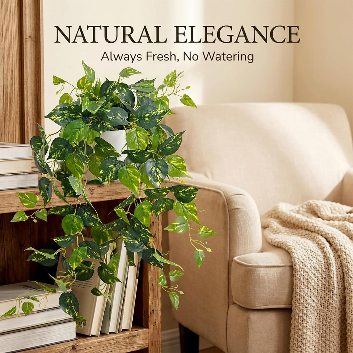 Fake Plants, Artificial Plants Indoor, 34" Fake Hanging Pothos Vines, 1Pc