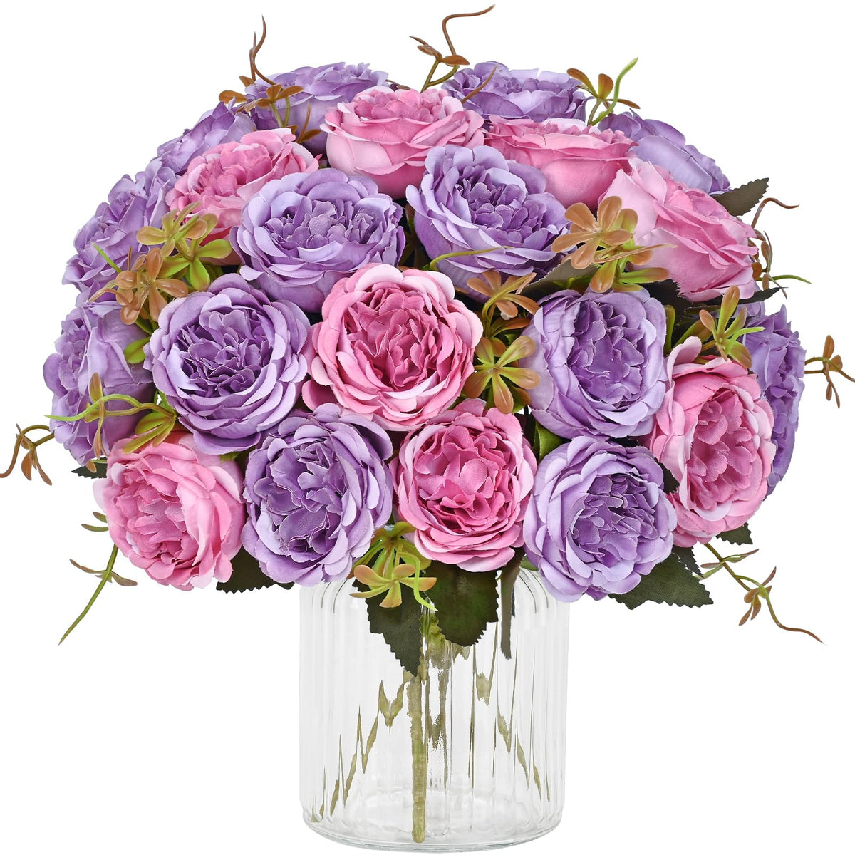 4 Packs Peonies Artificial Flowers, Pinkish-Purple Silk Artificial Peonies
