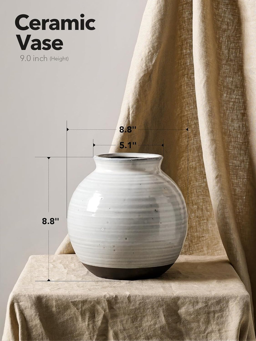 LE TAUCI Ceramic Vase, 9 Inch, Large Vase, Decorative Vase, Grey Vase