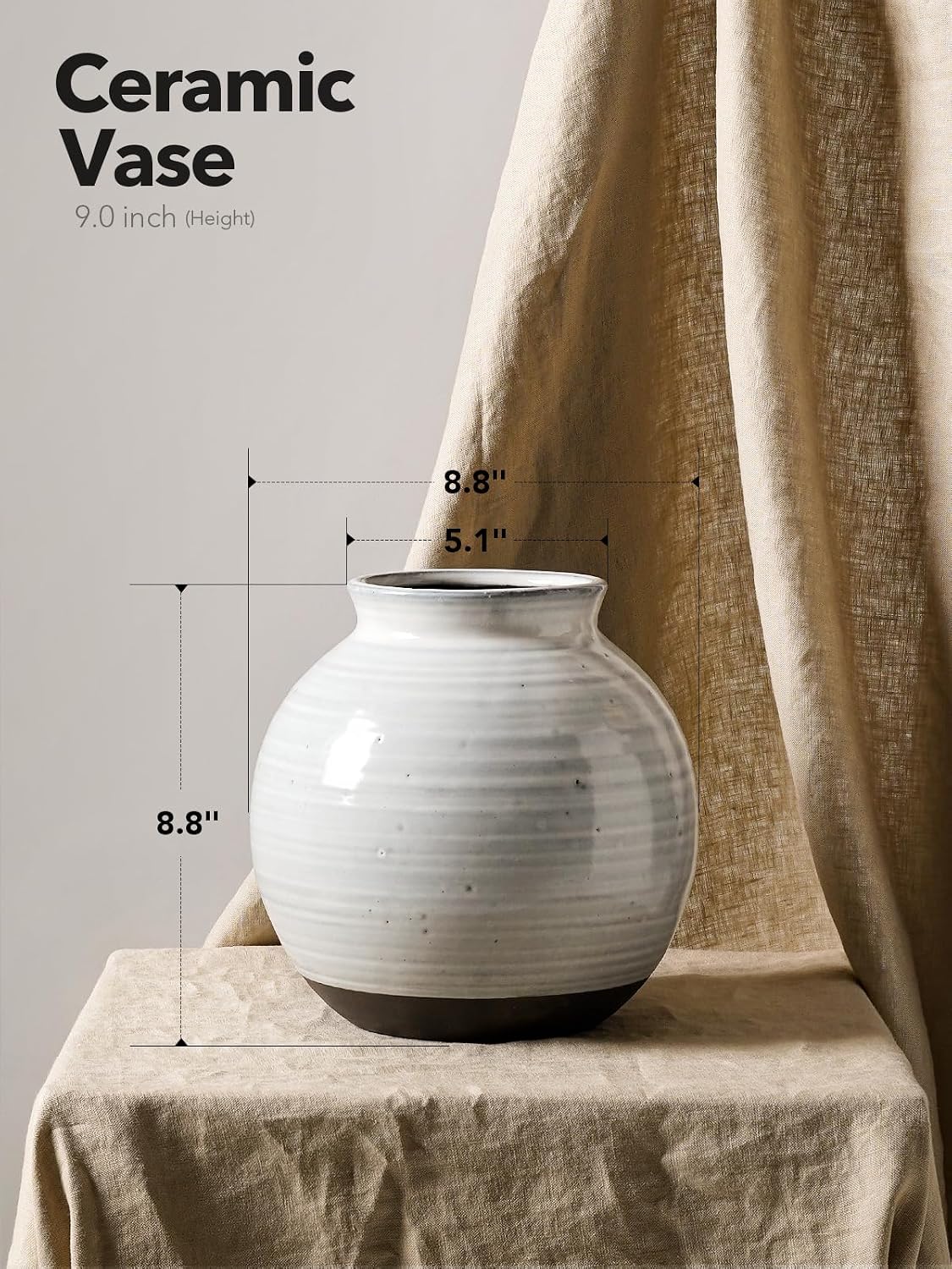 LE TAUCI Ceramic Vase, 9 Inch, Large Vase, Decorative Vase, Grey Vase