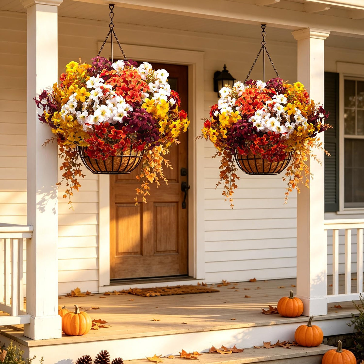 16 Bundles Artificial Fall Flowers, UV Resistant Faux Petunias for Outdoor