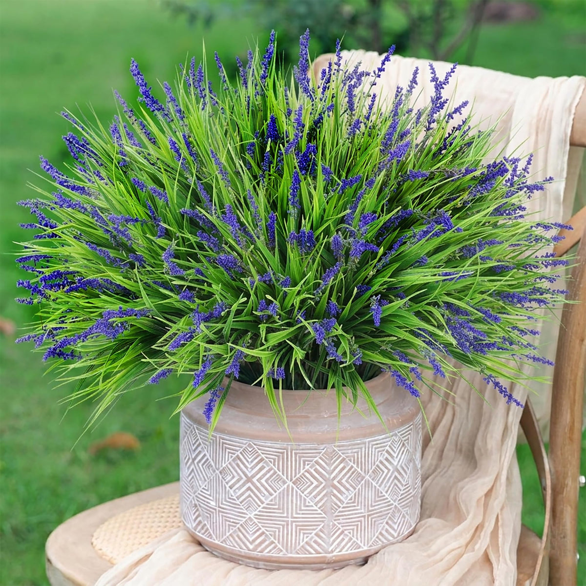 HyeFlora 20 Bundles Artificial Fake Outdoor Plants Flowers for Spring Decoration, UV Resistant Realistic White Plastic Flowers Faux Plant Monkey Grass for Planter Home Garden Porch Patio Window Box