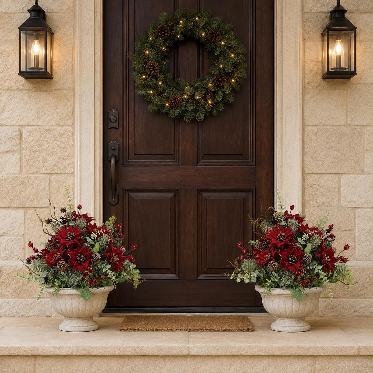 2Pcs Christmas Artificial Flowers Poinsettia Bouquet Winter Décor